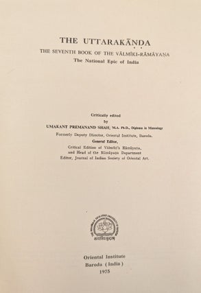 The Uttarakanda, The Seventh Book ofthe Valmiki-Ramayana, The National Epic of India