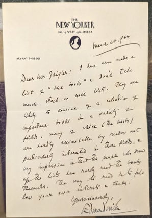 Item #101805 Handwritten letter to John A. Zeigler by Edmund Wilson. Edmund Wilson