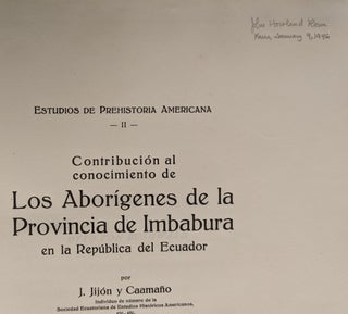 Contribucion al conocimento de Los Aborigenes de la Provincia de Imbabura en la Republica del Ecuador (Estudions de Prehistoria Americana II)