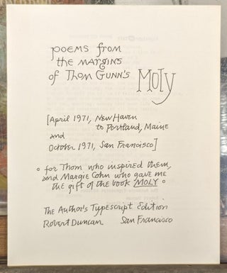 Item #103153 Poems from the Margins of Thom Gunn's Moly. Robert Duncan
