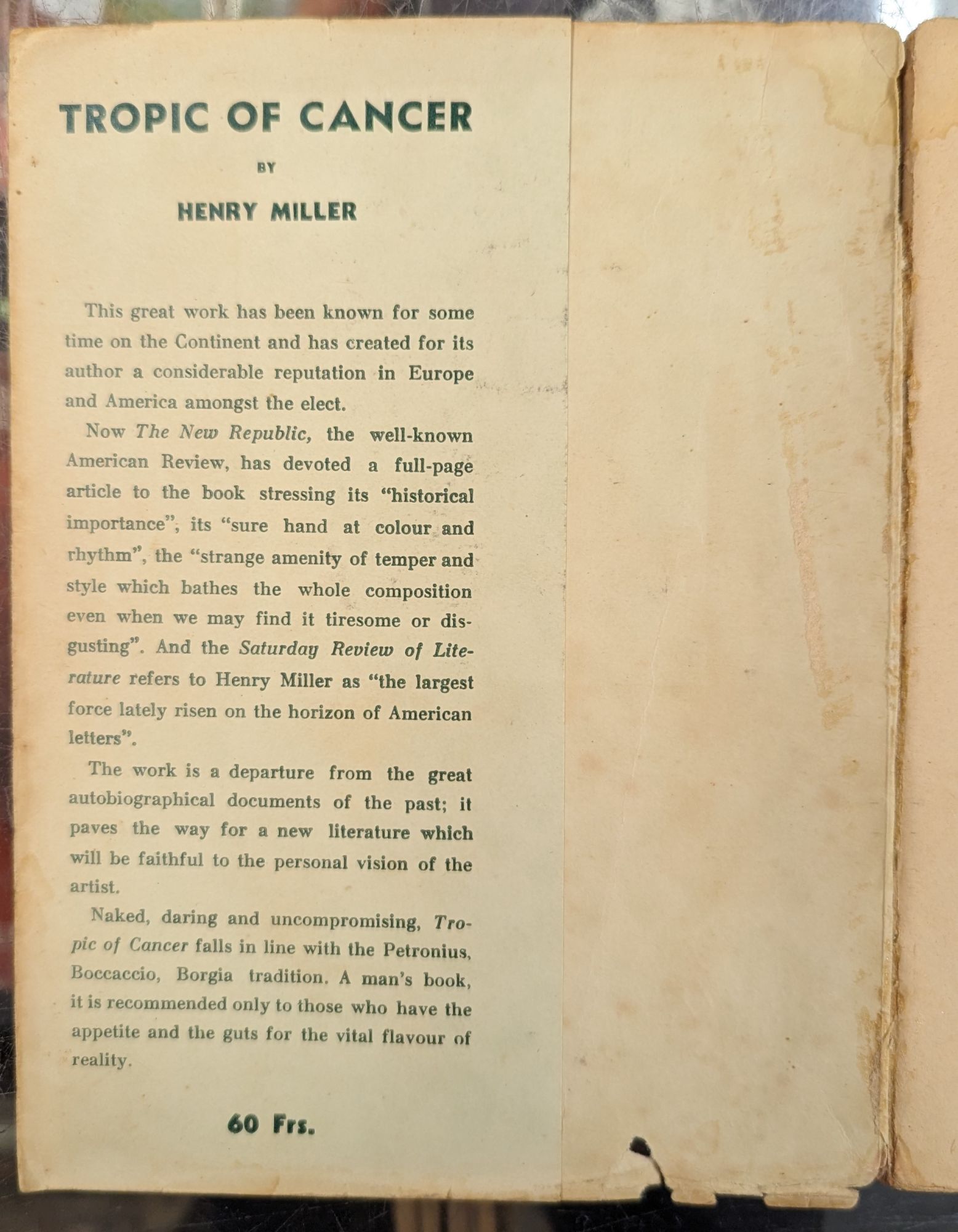 Tropic Of Cancer By Henry Miller – Trade Paperback, 1994 Edition, Grove Press, Good Condition