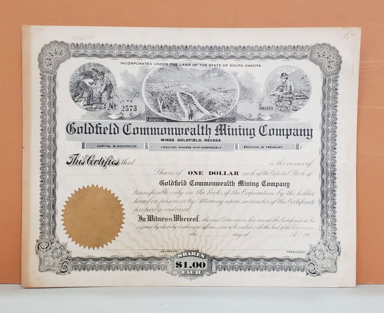 Item #106c Goldfield Commonwealth Mining Company Share Certificate No. 2573. Goldfield Commonwealth Mining Company.