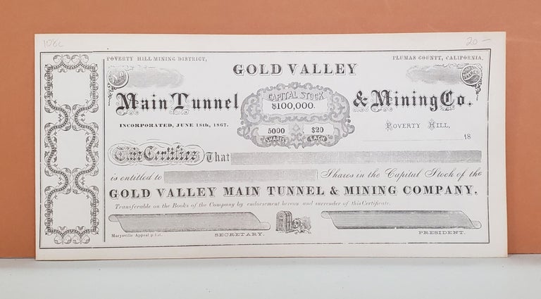 Item #108c Main Tunnel & Mining Co. Share Certificate. Main Tunnel, Mining Co.