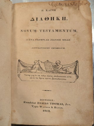 Greek New Testament / Nouvum Testamentum, Juxta Exemplar Joannis Millii, Accuratissime Impressum