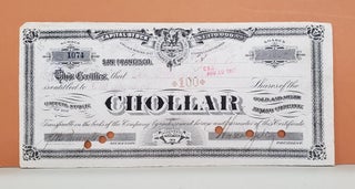 Item #110c Chollar Gold and Silver Mining Company Share Certificate No. 1074. Chollar Gold,...