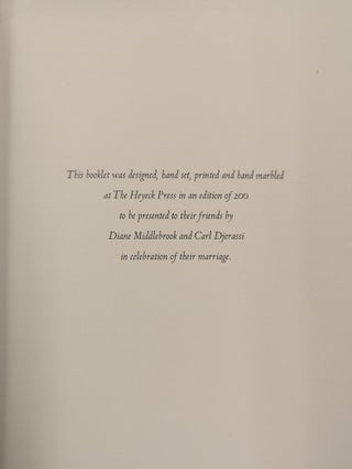 Booklet celebrating the wedding of Diane Middlebrook and Carl Djerassi