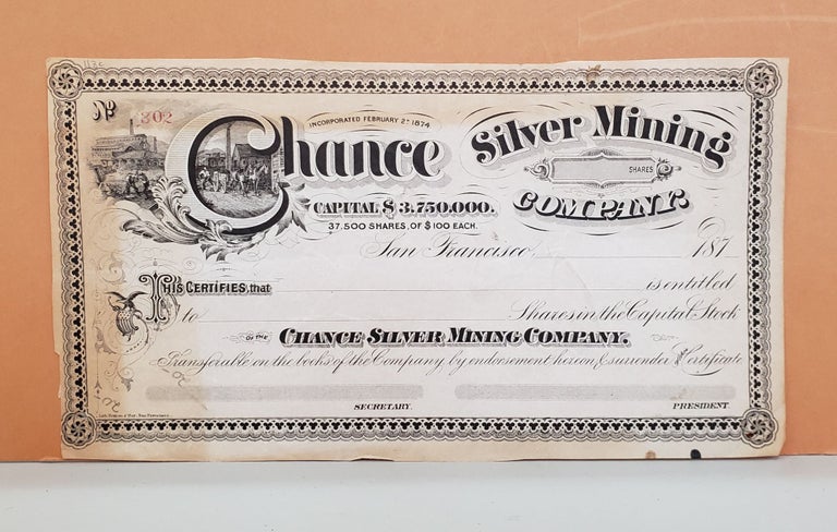 Item #113c Chance Silver Mining Company Share Certificate No. 302. Chance Silver Mining Company.