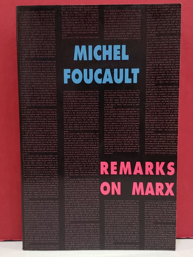 Item #1142697 Remarks on Marx: Conversations with Duccio Trombadori. Duccio Trombadori Michel Foucault.