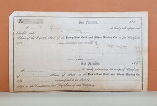 Item #114c Down East Gold and Silver Mining Co. Share Transfer Certificate. Down East Gold,...