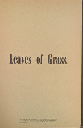 Leave of Grass, Facsimile Edition of the 1855 Text