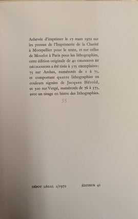 40 Chanson et dechansons composees par Tristan Tzara Illustrees par Jacques Herold (signed )