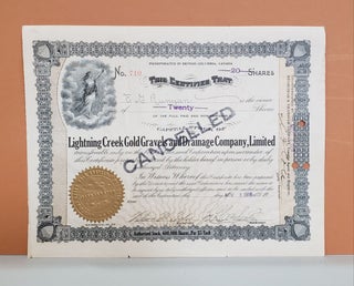 Item #118c Lightning Creek Gold Gravels and Drainage Company Share Certificate No. 710. Lightning...