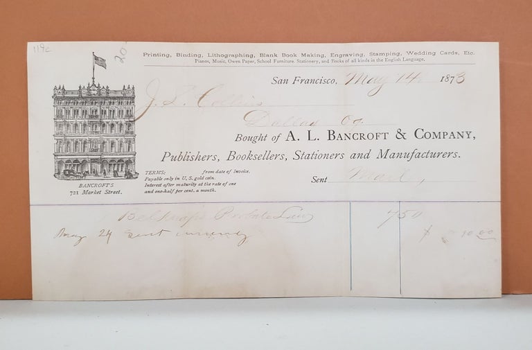 Item #119c A. L. Bancroft & Company Receipt. A. L. Bancroft, Company.