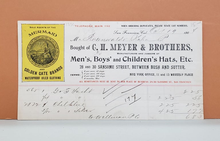 Item #133c C. H. Meyer & Brothers Receipt. C. H. Meyer, Brothers.