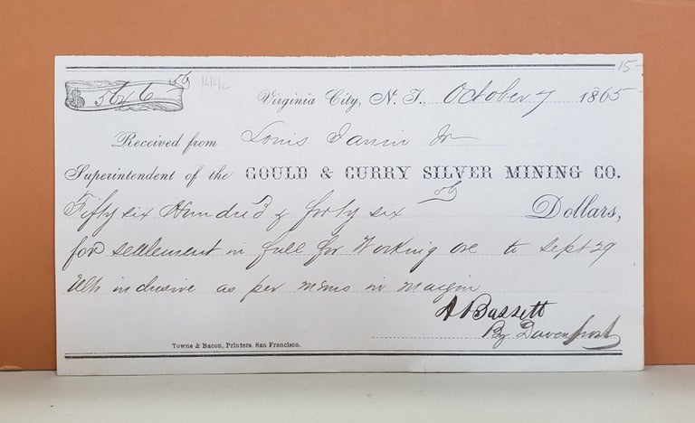 Item #144c Gould & Curry Silver Mining Co. Receipt. Gould, Curry Silver Mining Co.