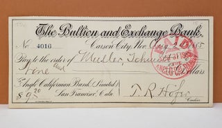 Item #150c Bullion and Exchange Bank Check. Bullion, Exchange Bank