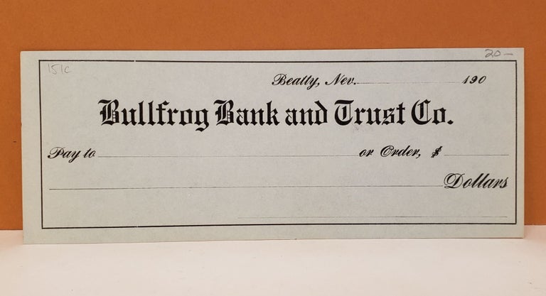 Item #151c Bullfrog Bank and Trust Co. Check. Bullfrog Bank, Trust Co.