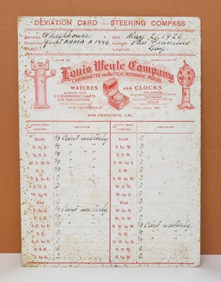 Item #158c Deviation Card - Steering Compass. Louis Weule Company