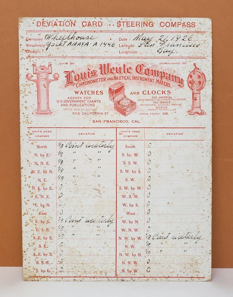 Item #158c Deviation Card - Steering Compass. Louis Weule Company.