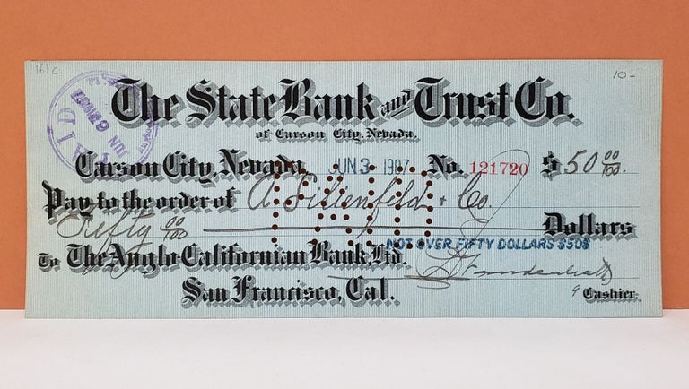 Item #161c The State Bank and Trust Co. Check No. 121720. The State Bank, Trust Co.