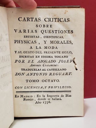 Item #5602423 Cartas Criticas Sobre Varias Questiones Eruditas, Cientificas, Physicas, Y Morales...