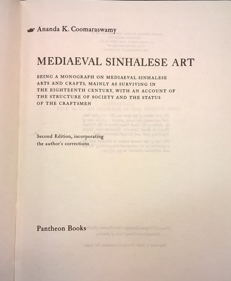 Item #86723 Mediaeval Sinhalese Art, 2nd ed. Ananda K. Coomaraswamy.