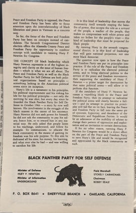 Black Panther Party for Self-Defense Ministry of Information Paper. Position of the Black Panther Party for Self Defense on the Seventh Congressional District Election and the Candidacy of john George in the Democratic Party