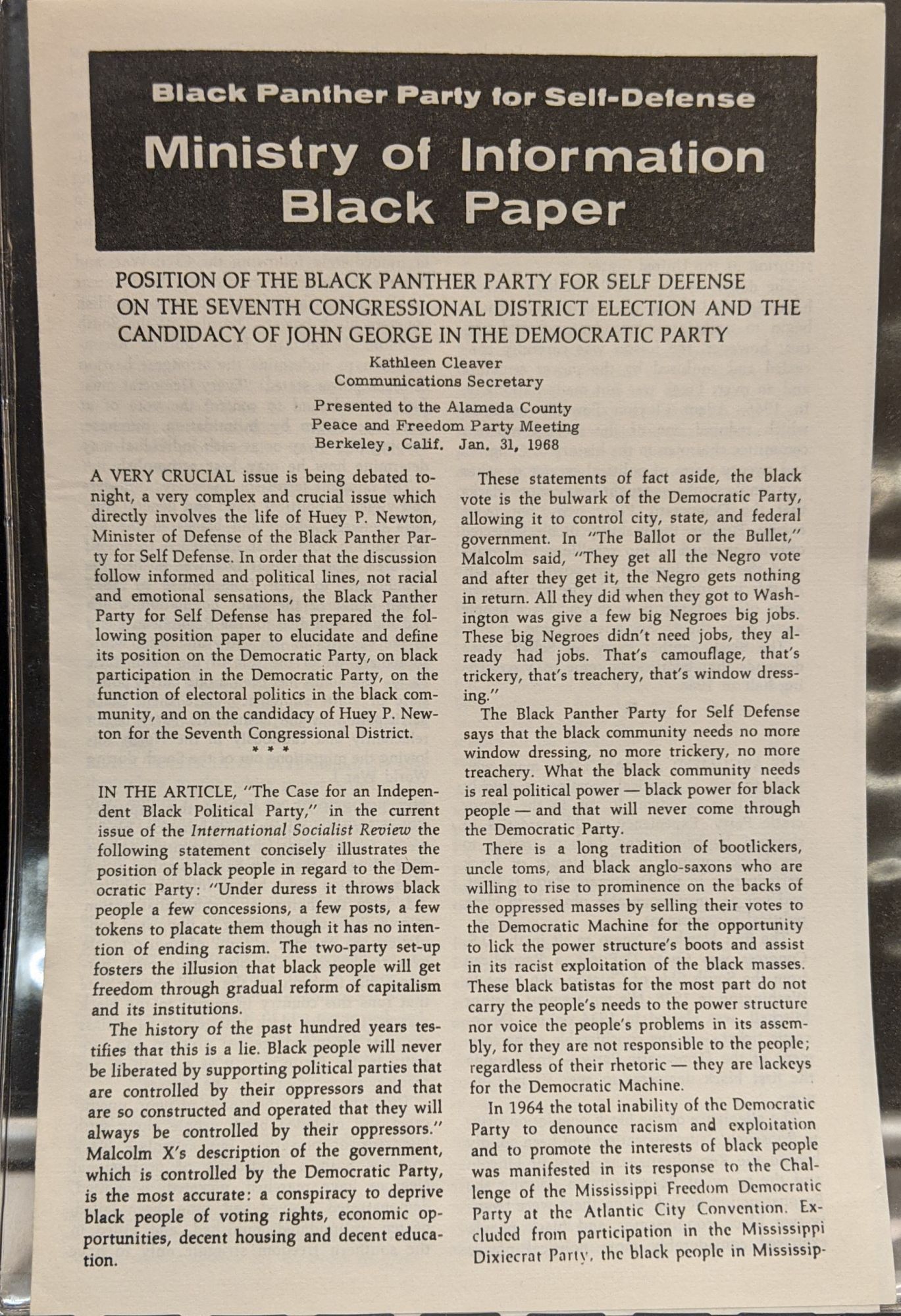 Black Panther Party for Self-Defense Ministry of Information Black