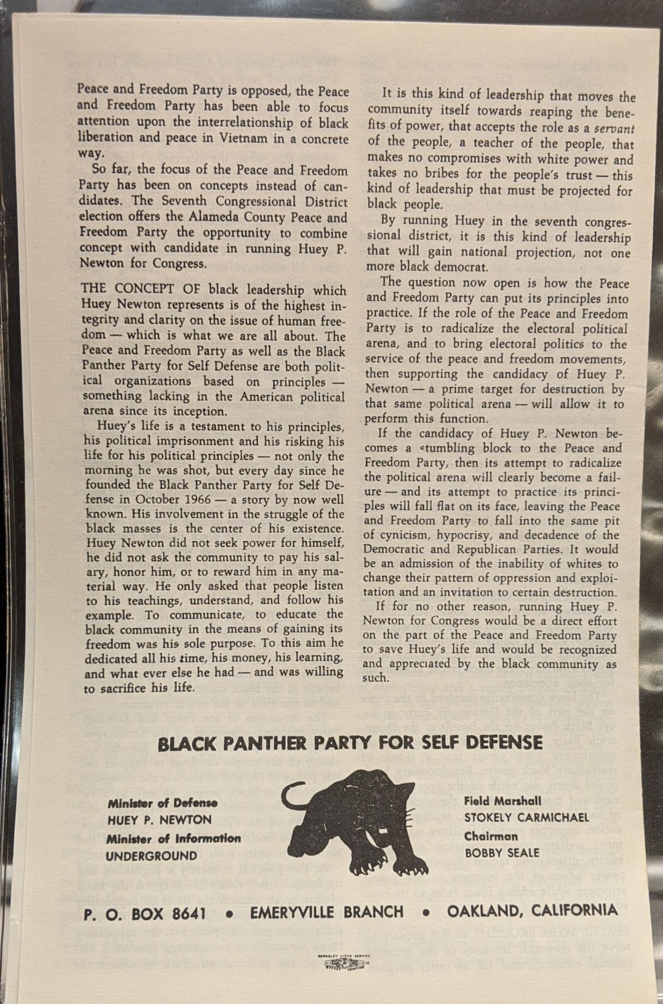 Black Panther Party for Self-Defense Ministry of Information Black