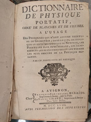 Dictionnaire de Physique Portatif, Orne' de Planches et de Figures