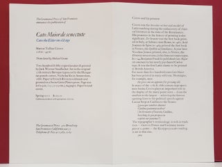 Item #95026 Prospectus for "Cato the Elder on Old Age" Jack Werner Stauffacher