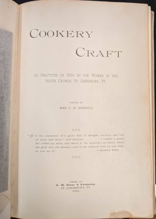 Cookery Craft As Practiced in 1894 by the Women of the South Church, St. Johnsbury, VT.