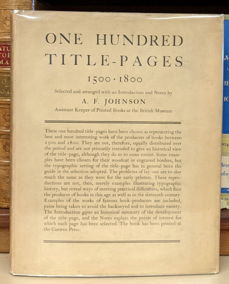 Item #95624 One Hundred Title-Pages. A. F. Johnson.