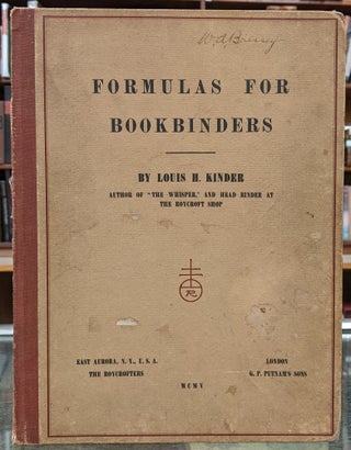 Item #96828 Formulas for Bookbinders. Louis H. Kinder