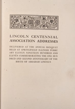 Lincoln Centennial Association Addresses