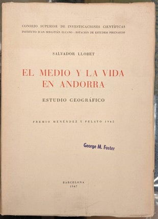 Item #97532 El Medio y la Vida en Andorra, Estudio Geografico. Salvador Llobet