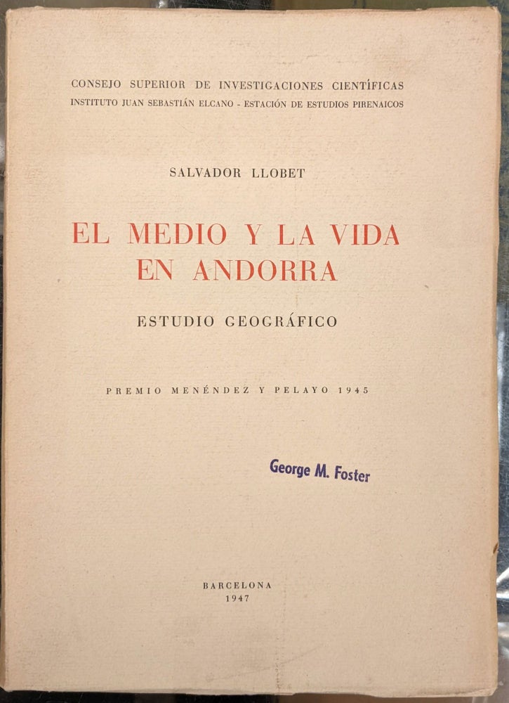 Item #97532 El Medio y la Vida en Andorra, Estudio Geografico. Salvador Llobet.