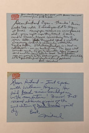 Item #98133 Two handwritten postcards addressed to Richard Ogar. Michael McClure