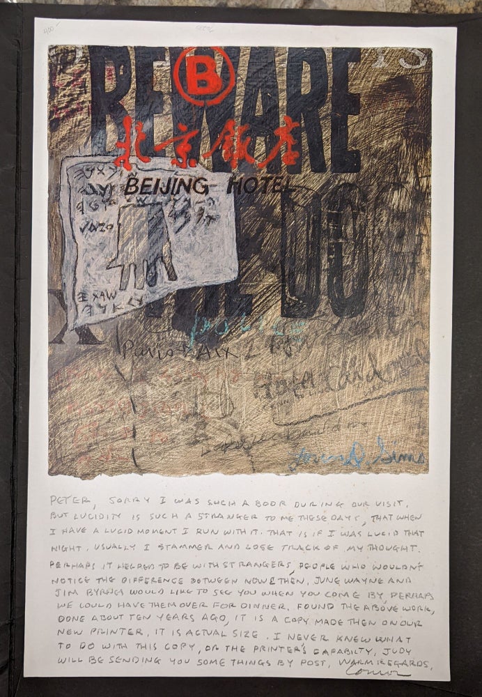 Item #98896 Printed poster, with handwritten letter signed by Bruce Conner to art historian Peter Selz. Bruce Conner.