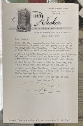 Item #99536 Theo "Okito" Bamberg - Hotel Wacker Letter, July, 16, 1958. Tobias "Okito" Bamberg