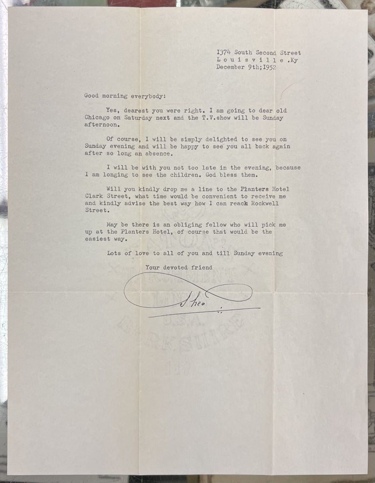 Item #99537 Theo "Okito" Bamberg - December 9, 1952 Letter. Tobias "Okito" Bamberg.